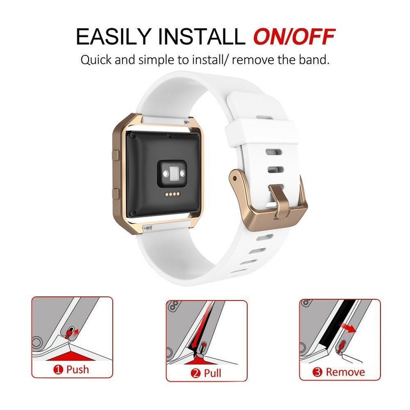 Simpeak Sport Band Compatible with Fitbit Blaze Smartwatch Sport Fitness, Silicone Wrist Band with Meatl Frame Replacement for Fitbit Blaze Men Women, Small, White Rose Gold Frame - Image 5